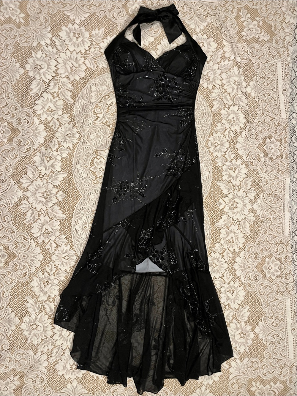 Taboo Y2K Fluttery Glitter Halter Midi Dress, Black & Baby Blue & Silver, Size S - Picture 4 of 5